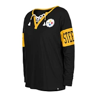 T-shirt à manches longues et col cranté Pittsburgh Steelers New Era pour femme, noir