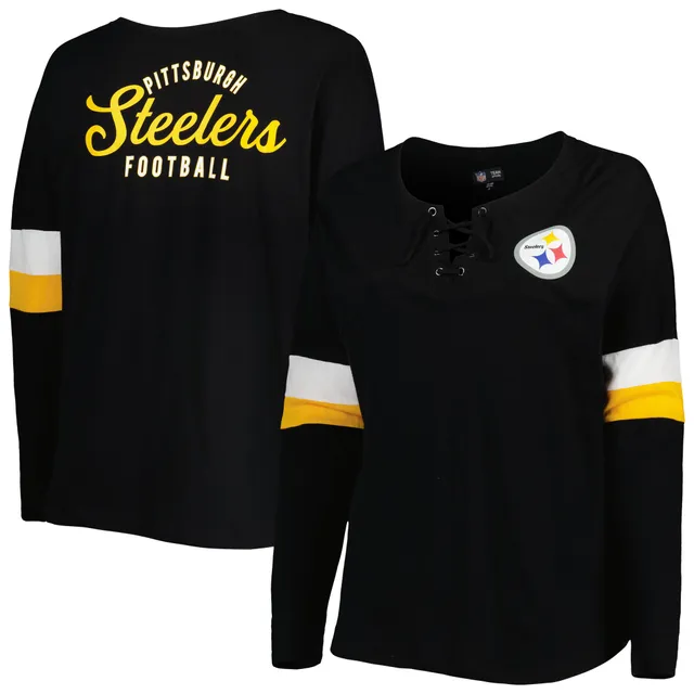 Women's Fanatics Branded Black/Gold Pittsburgh Steelers Plus Size True to  Form Lace-Up V-Neck Raglan Long Sleeve T-Shirt 