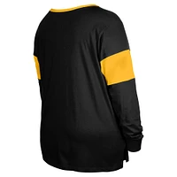 T-shirt à manches longues lacets et col cranté New Era pour femme, noir, Pittsburgh Steelers, grande taille