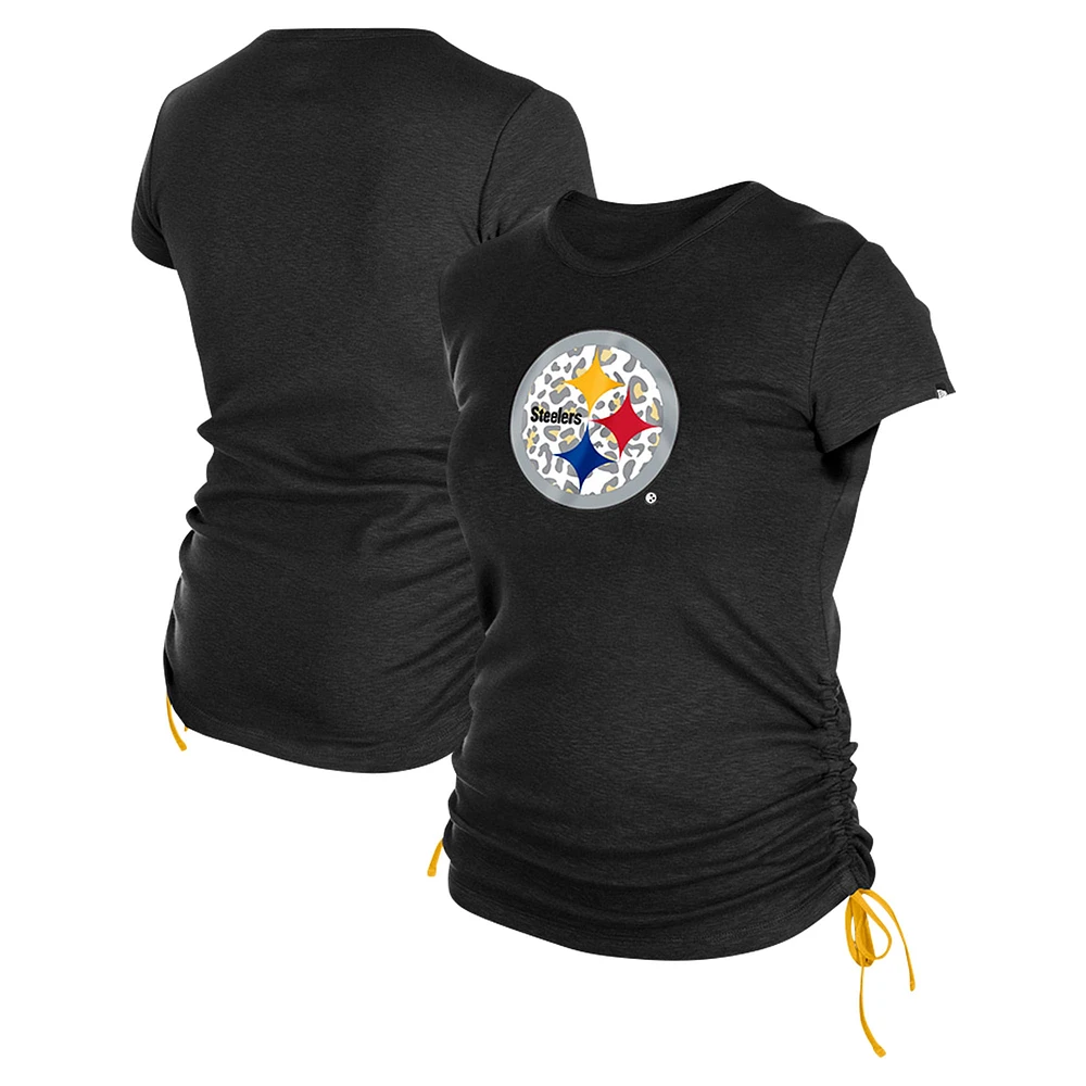 Women's New Era Black Pittsburgh Steelers Ruched Side T-Shirt