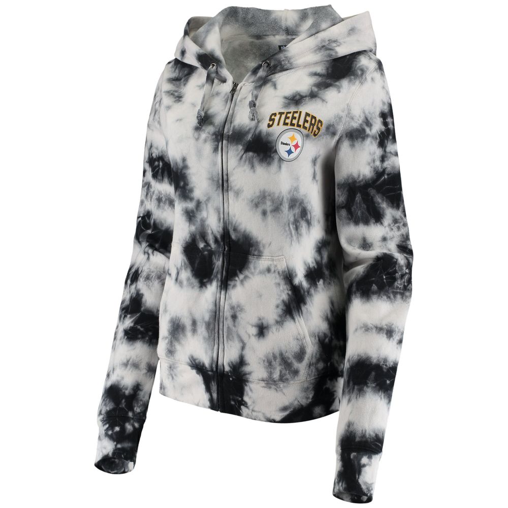 Women's New Era Black Pittsburgh Steelers Tie Dye Fleece Full-Zip Hoodie