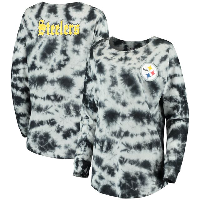 T-shirt à manches longues tie-dye des Pittsburgh Steelers New Era pour femme, noir