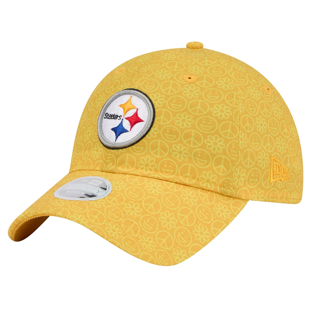 Casquette ajustable Smiley 9TWENTY des Pittsburgh Steelers New Era pour femme, dorée