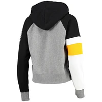 Women's New Era Heathered Gray/Black Pittsburgh Steelers Color Block Raglan Quarter-Zip Hoodie