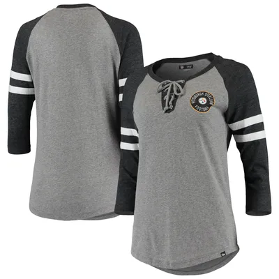 New Era Heathered Gray Chicago Bears Throwback Raglan 3/4-Sleeve Lace-Up T-Shirt Heather Gray