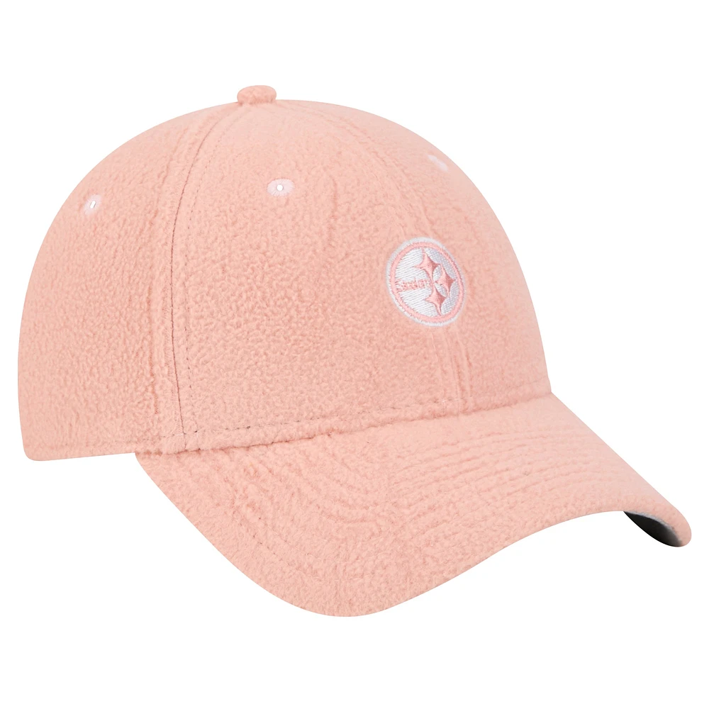 Women's New Era Light Pink Pittsburgh Steelers Cozy Sherpa 9FORTY Adjustable Hat