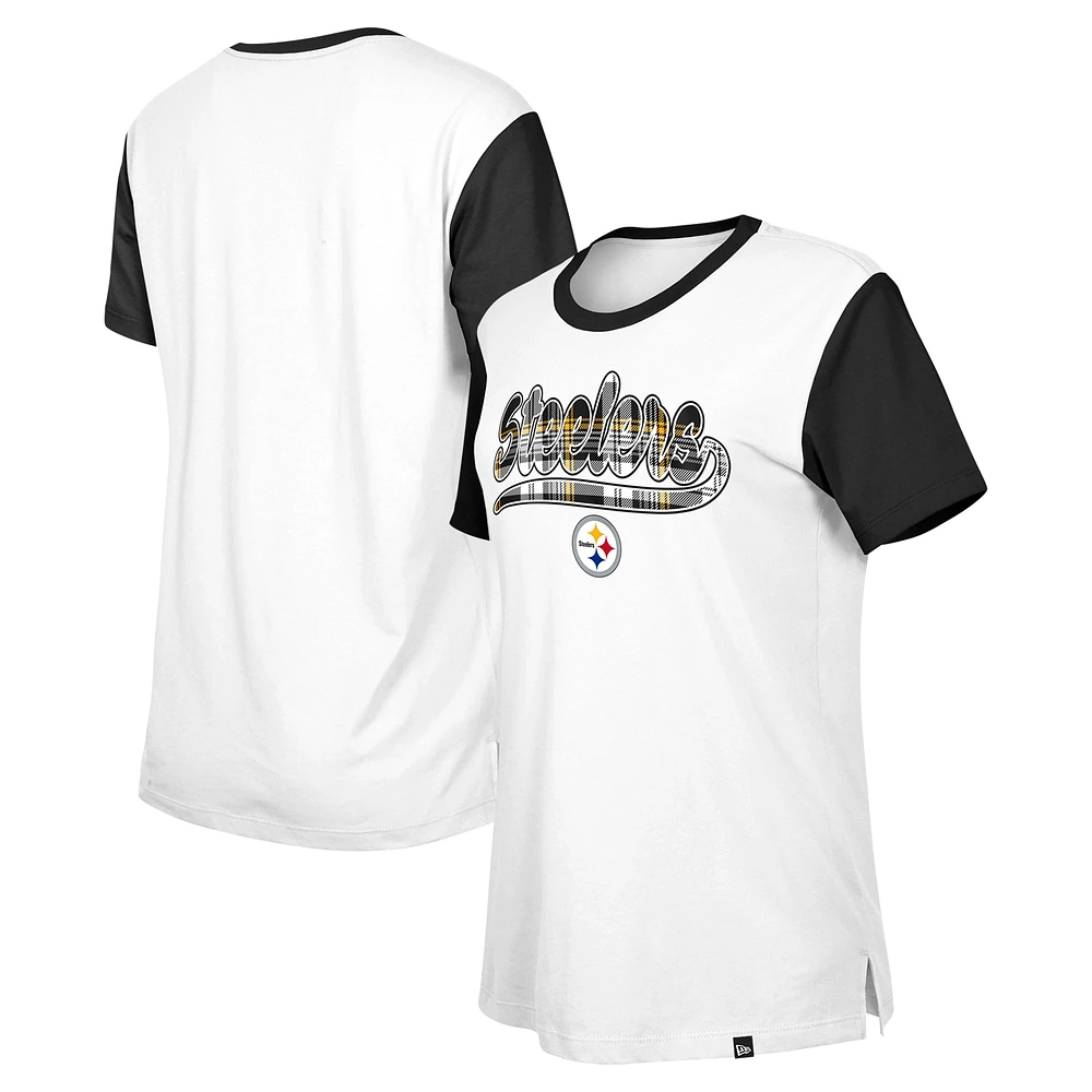 T-shirt 3rd Down des Pittsburgh Steelers de New Era pour femme, blanc/noir