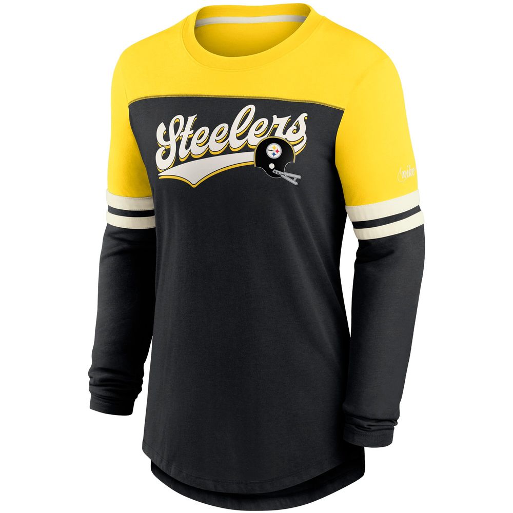 Nike Women's Nike Black/Gold Pittsburgh Steelers Retro Script Performance  Tri-Blend Long Sleeve T-Shirt