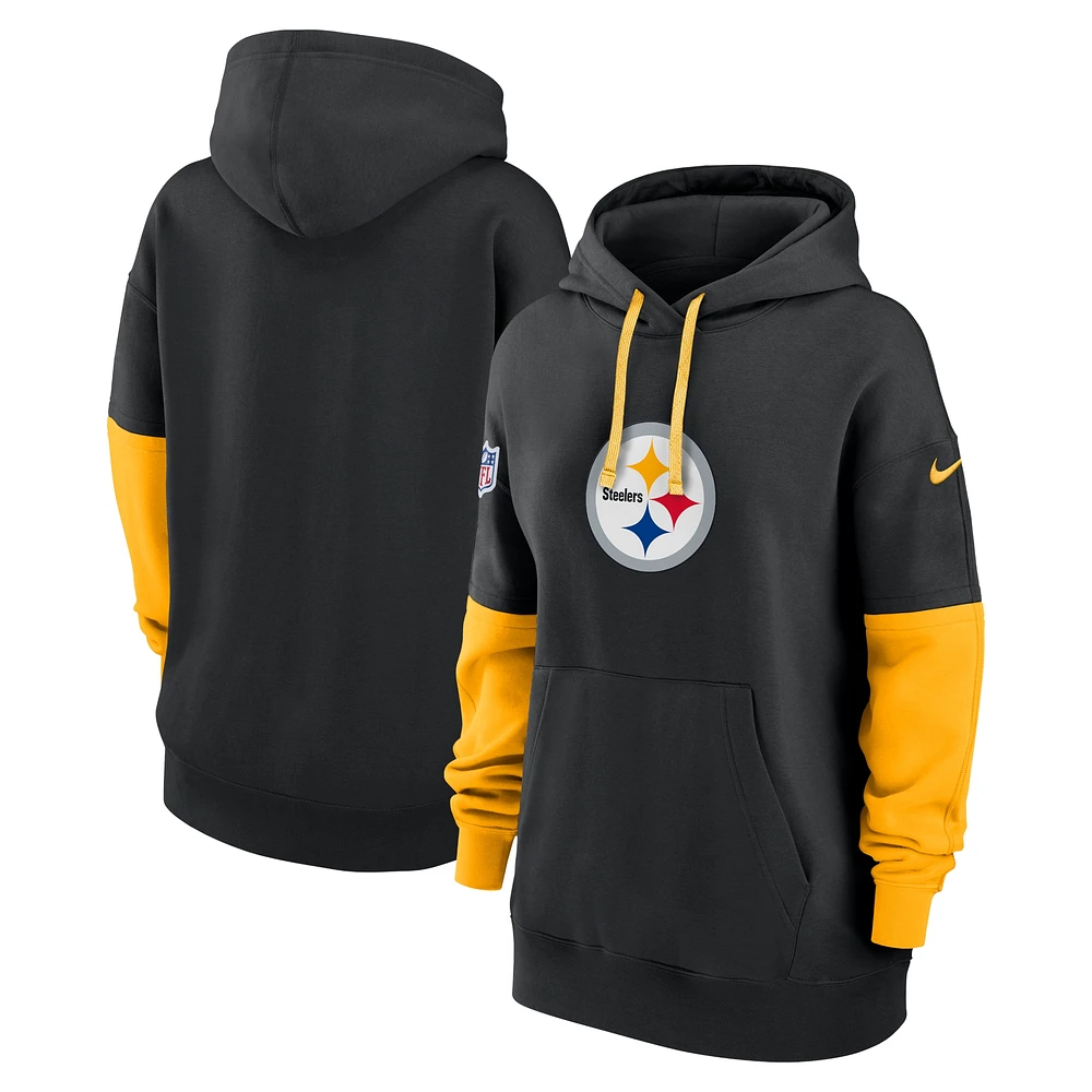 Sweat à capuche en polaire Nike noir Pittsburgh Steelers 2024 Sideline Essential pour femme