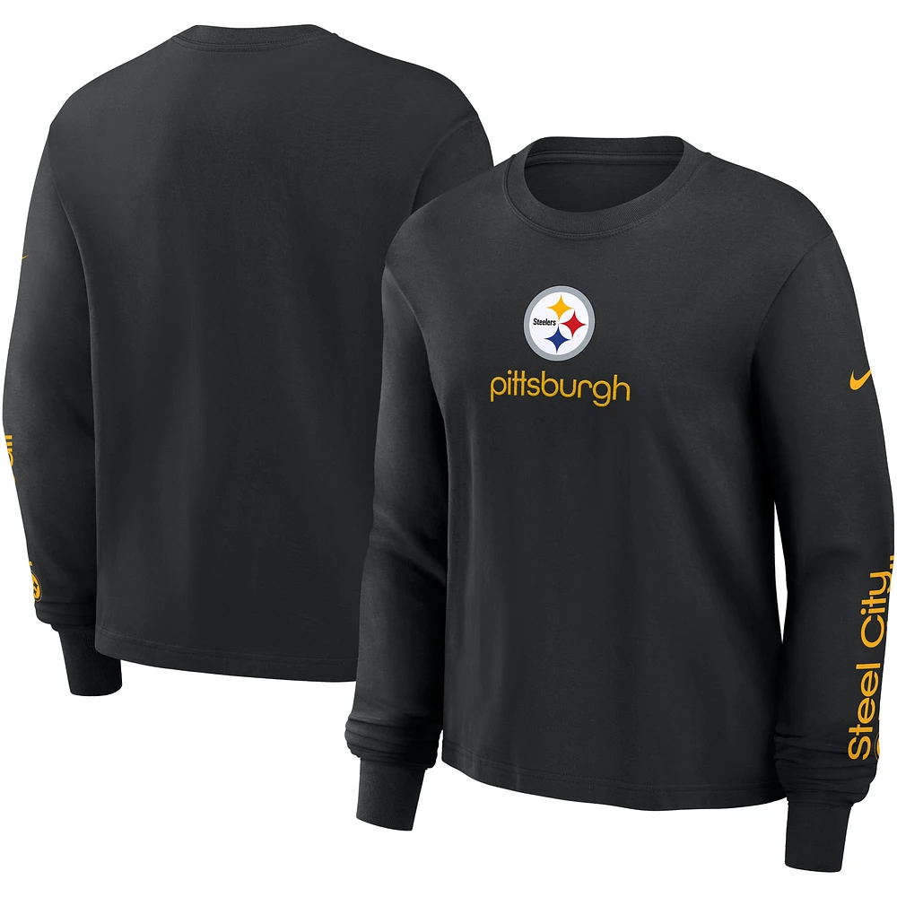 T-shirt à manches longues Nike Pittsburgh Steelers Boxy pour femme, noir