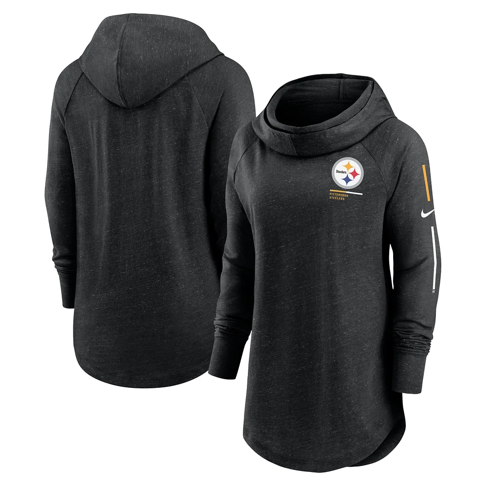 Women's Nike Black Pittsburgh Steelers Minimal Statement Lightweight Raglan Funnel Neck Pullover Hoodie