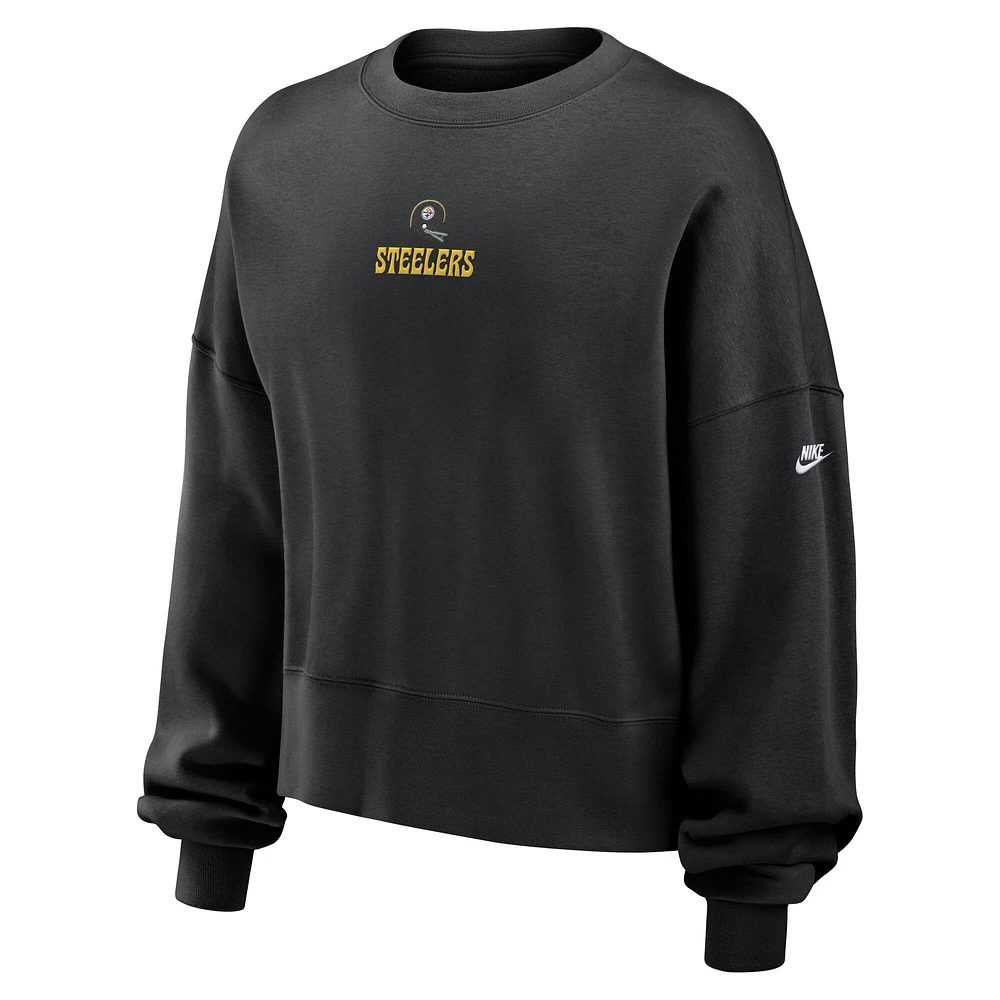 Women's Nike Black Pittsburgh Steelers Oversized Rewind Pullover Sweatshirt