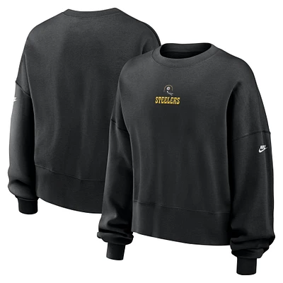 Women's Nike Black Pittsburgh Steelers Oversized Rewind Pullover Sweatshirt