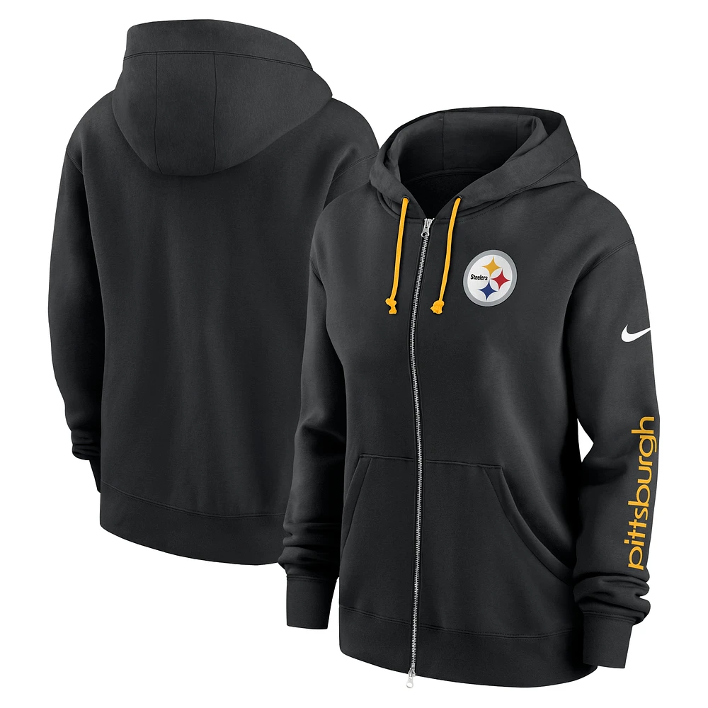 Sweat à capuche entièrement zippé Nike Pittsburgh Steelers Phoenix grande taille pour femme