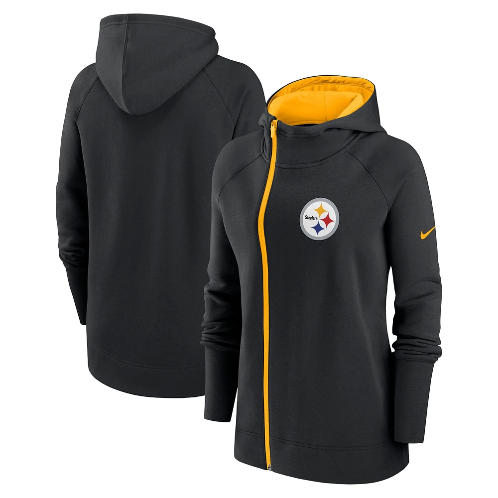 Women's Nike Black Pittsburgh Steelers Primetime Raglan Sleeve Full-Zip Hoodie