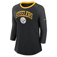 T-shirt raglan à manches 3/4 Nike Pittsburgh Steelers pour femme noir