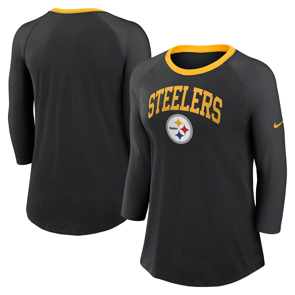 Women's Nike Black Pittsburgh Steelers Raglan 3/4 Sleeve T-Shirt