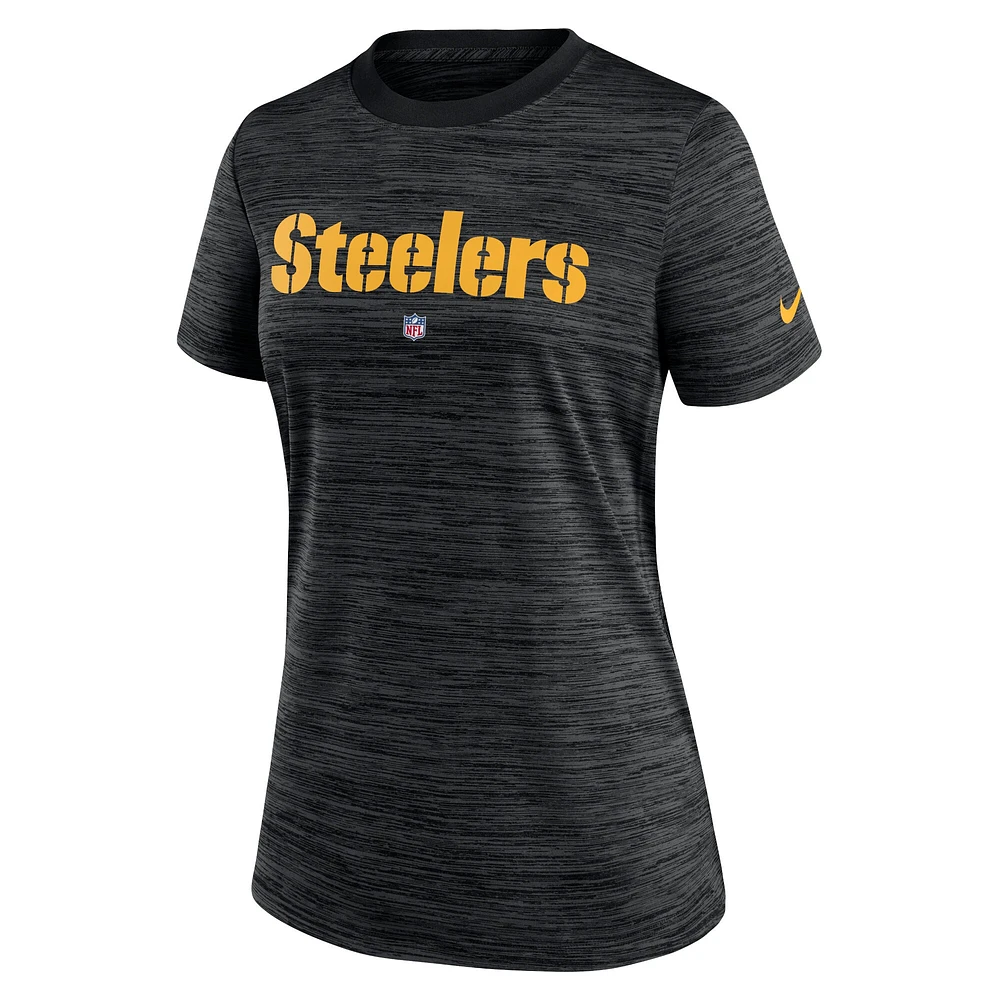 T-shirt Nike Pittsburgh Steelers Sideline Velocity Performance pour femme, noir