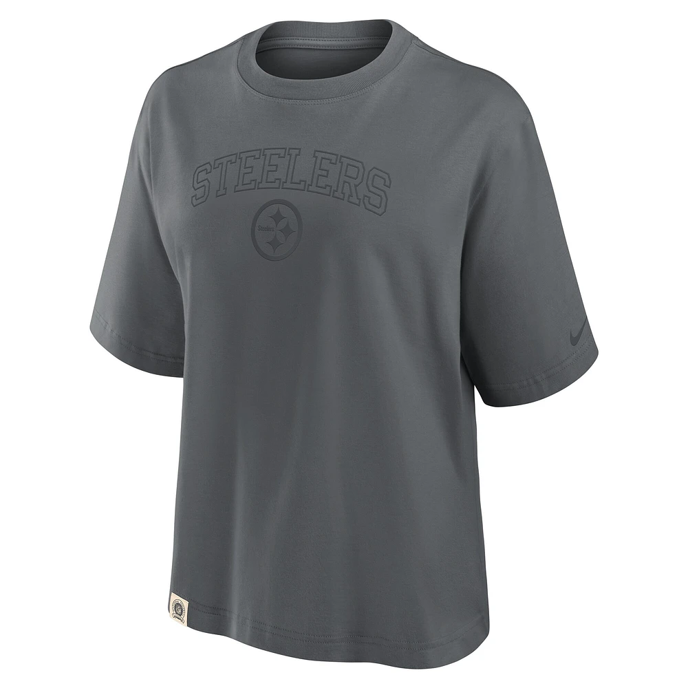T-shirt Nike Glory Arch Boxy pour femme, couleur anthracite, des Pittsburgh Steelers