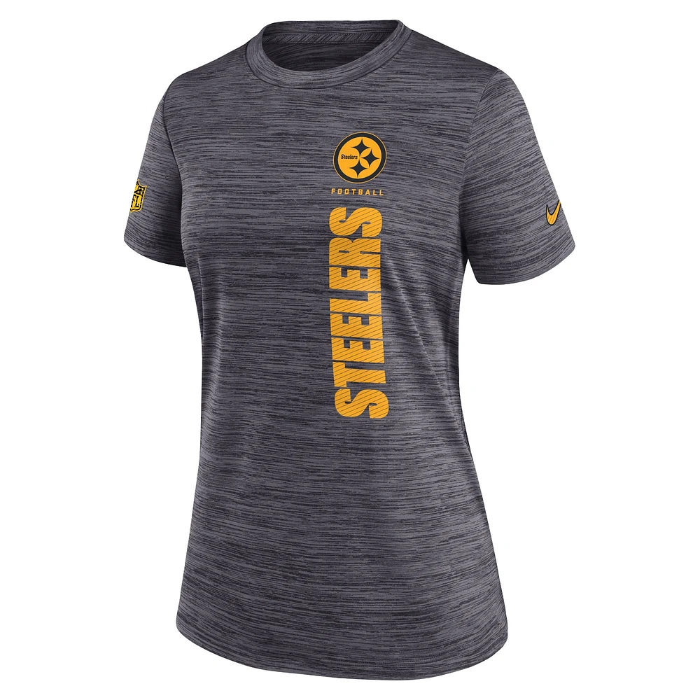 T-shirt Velocity Performance Nike Charcoal Pittsburgh Steelers pour femmes