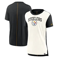 T-shirt à trois mélanges Nike pour femmes, crème/noir, Pittsburgh Steelers, Wordmark