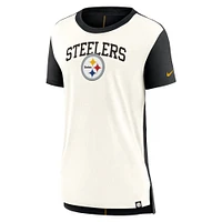 T-shirt à trois mélanges Nike pour femmes, crème/noir, Pittsburgh Steelers, Wordmark