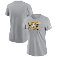 T-shirt emblématique Nike gris Pittsburgh Steelers 2023 NFL Playoffs pour femme