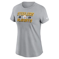 T-shirt emblématique Nike gris Pittsburgh Steelers 2023 NFL Playoffs pour femme