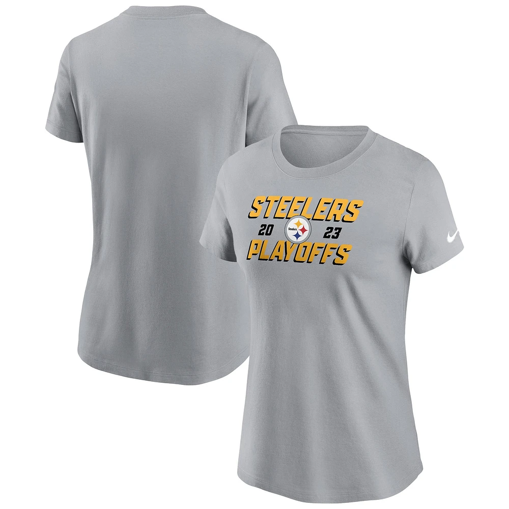 Women's Nike Gray Pittsburgh Steelers 2023 NFL Playoffs Iconic T-Shirt