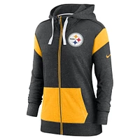 Sweat à capuche léger entièrement zippé Nike pour femme Noir chiné/Or chiné Pittsburgh Steelers Monaco