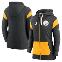 Sweat à capuche léger entièrement zippé Nike pour femme Noir chiné/Or chiné Pittsburgh Steelers Monaco