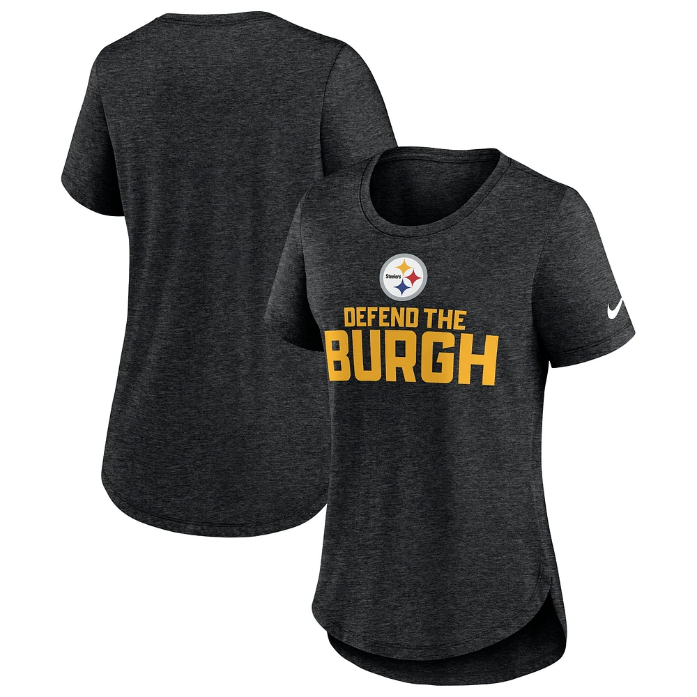 T-shirt à trois mélanges de mode locale Nike Heather Black Pittsburgh Steelers pour femmes