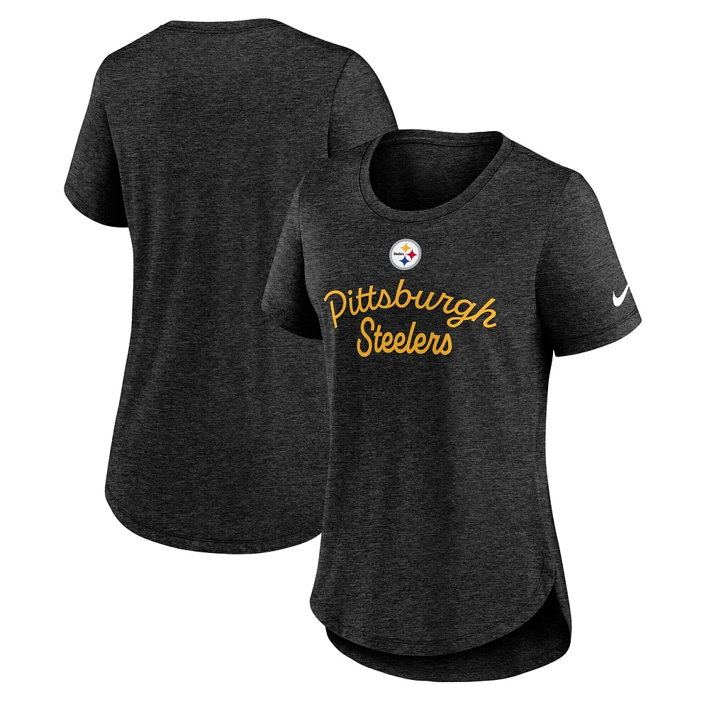 Women's Nike Heather Black Pittsburgh Steelers Strong Safety Tri-Blend T-Shirt