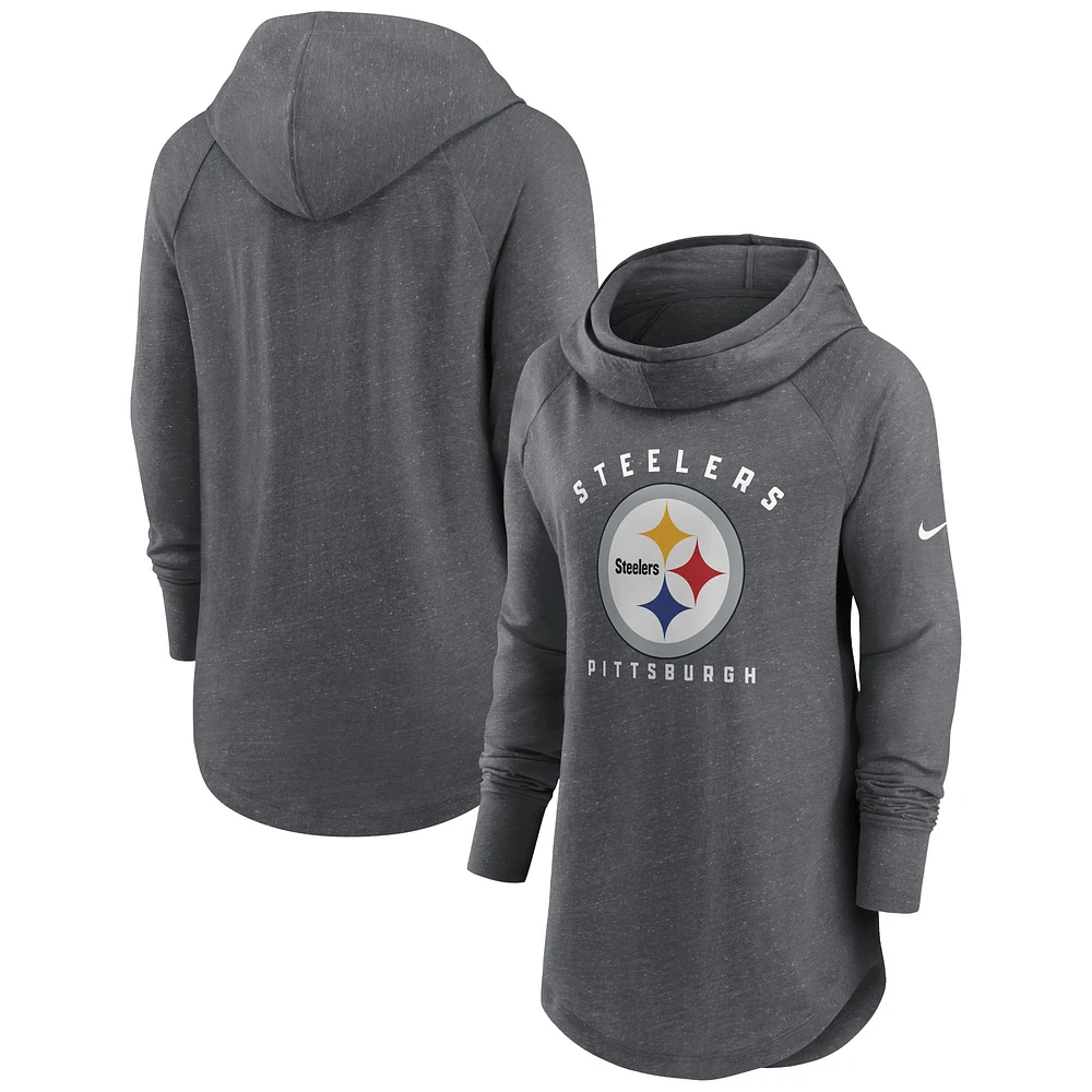 Sweat à capuche et col cheminée raglan Nike Heather Charcoal Pittsburgh Steelers pour femme