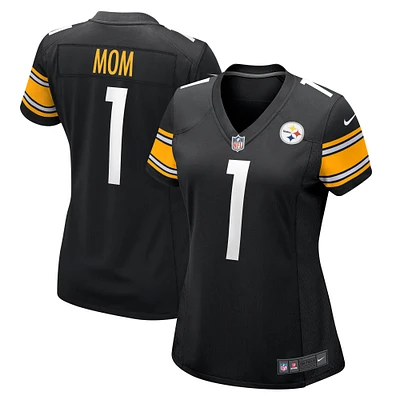 Maillot de match Nike numéro 1 Mom noir des Pittsburgh Steelers pour femme