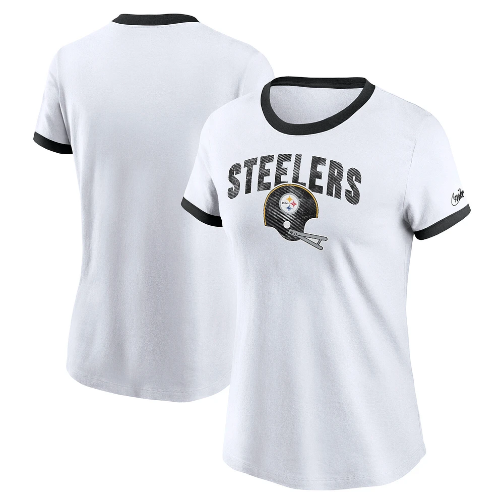 T-shirt Nike blanc Pittsburgh Steelers Rewind Ringer pour femme