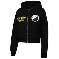 Sweat à capuche zippé logo fendu Pro Standard noir pour femme des Pittsburgh Steelers