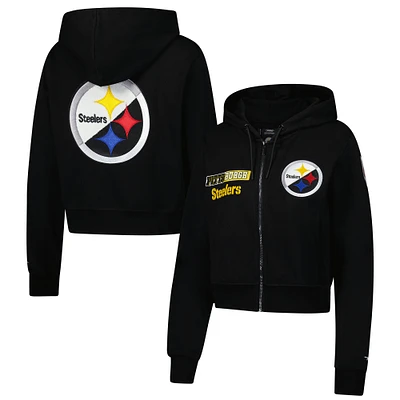 Sweat à capuche zippé logo fendu Pro Standard noir pour femme des Pittsburgh Steelers