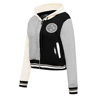 Women's Pro Standard Gray Pittsburgh Steelers Reverse French Terry Colorblock Full-Zip Hoodie