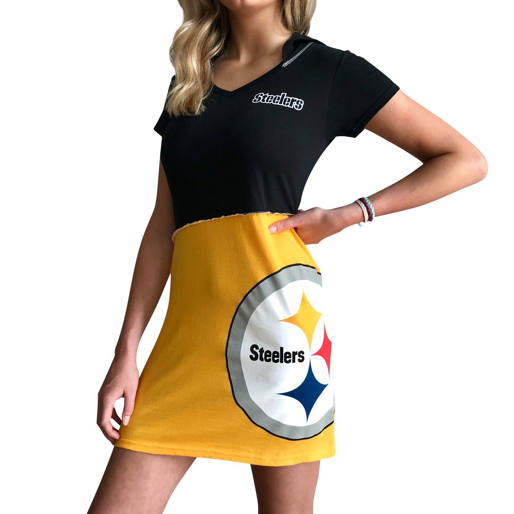 Women's Refried Apparel Black/Gold Pittsburgh Steelers Sustainable Hooded Mini Dress