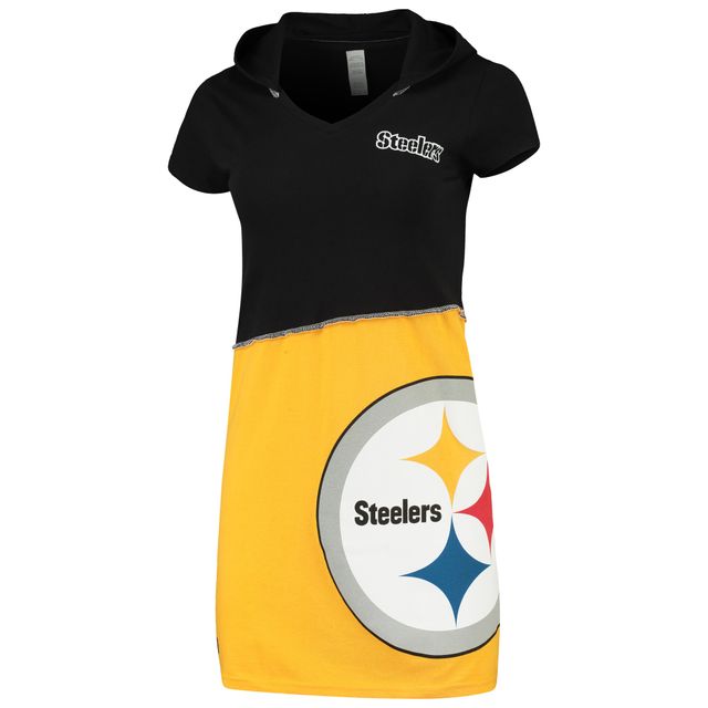 Refried Apparel pour femme Noir/doré Pittsburgh Steelers Mini-robe à capuche durable