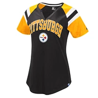 Women's Starter Black/Gold Pittsburgh Steelers Game On Notch Neck Raglan T-Shirt