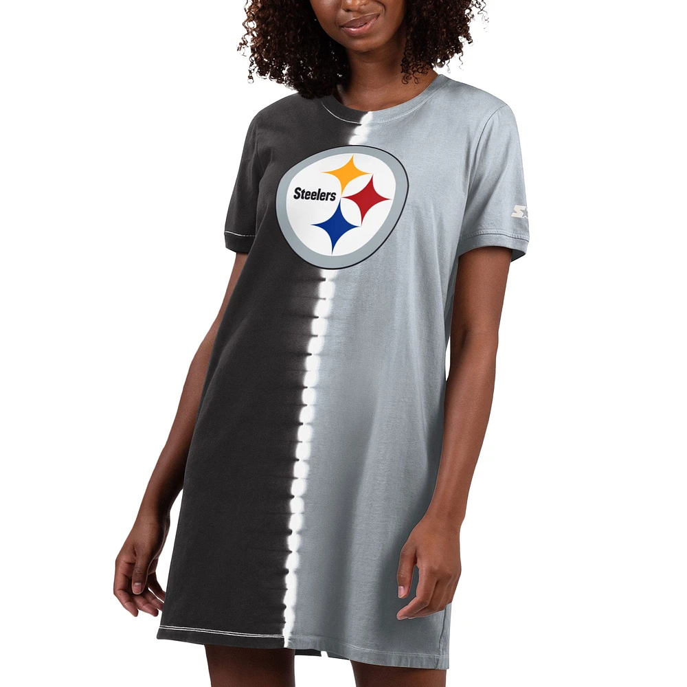 Robe t-shirt Starter noire Pittsburgh Steelers Ace Tie-Dye pour femmes