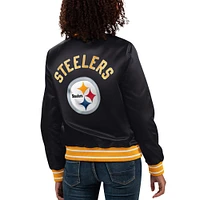 Veste universitaire noire à bouton-pression en satin pour femmes Starter Black Pittsburgh Steelers