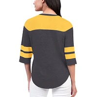 Women's Starter Black Pittsburgh Steelers Fullback Tri-Blend 3/4-Sleeve T-Shirt