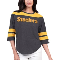 Women's Starter Black Pittsburgh Steelers Fullback Tri-Blend 3/4-Sleeve T-Shirt