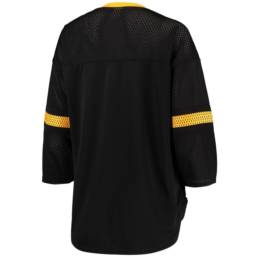 Starter Women's Black Pittsburgh Steelers Lead Game Lace-Up V-Neck 3/4 Sleeve T-Shirt