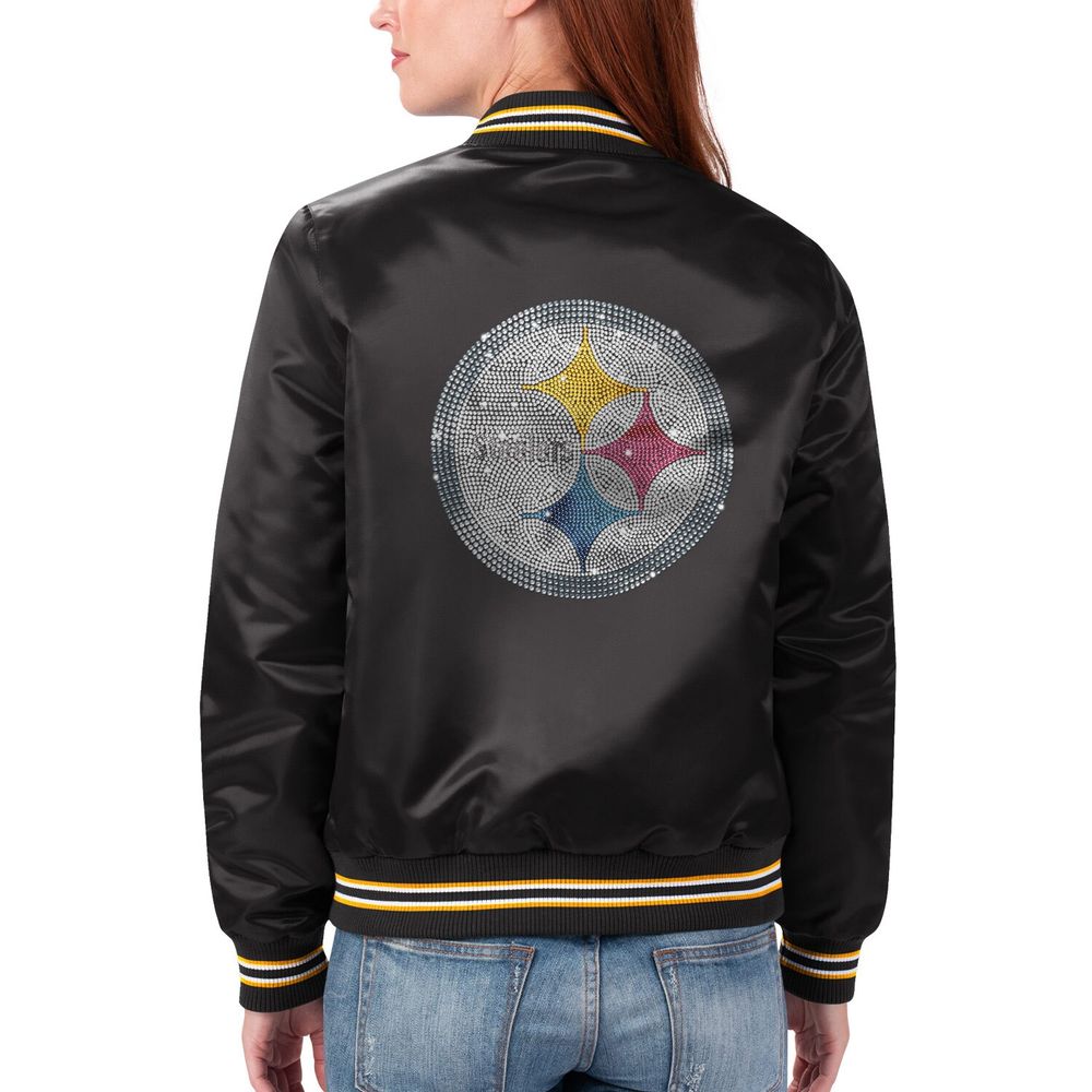 Women's Starter Black Pittsburgh Steelers Varsity Lover Satin Full-Snap  Jacket