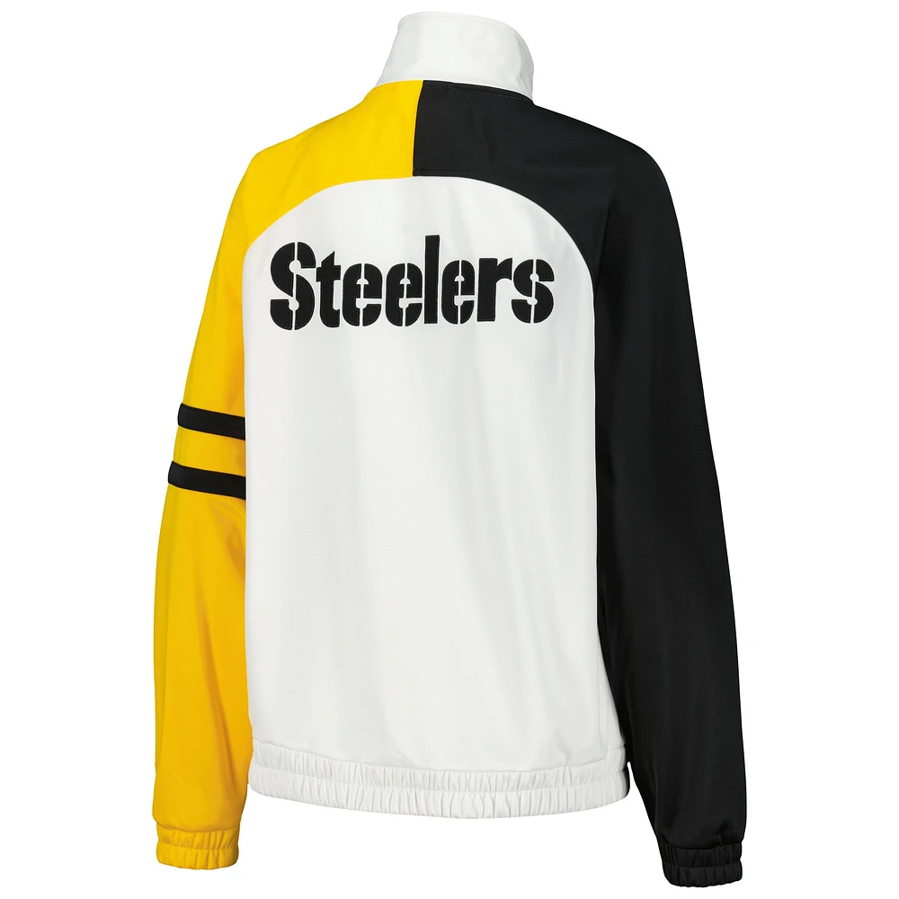 Women's Starter White Pittsburgh Steelers Curve Ball Raglan Full-Zip Track Jacket