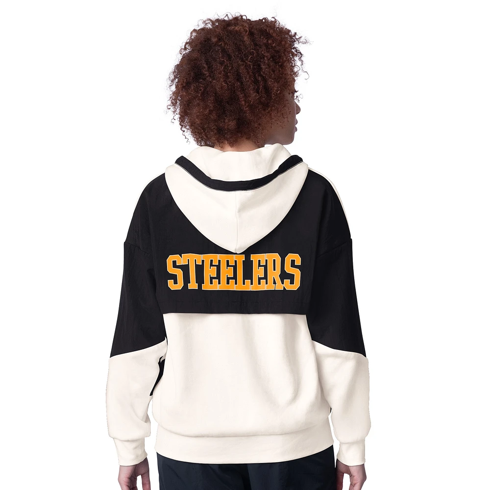 Sweat à capuche entièrement zippé blanc pour femme Starter Pittsburgh Steelers Scrimmage